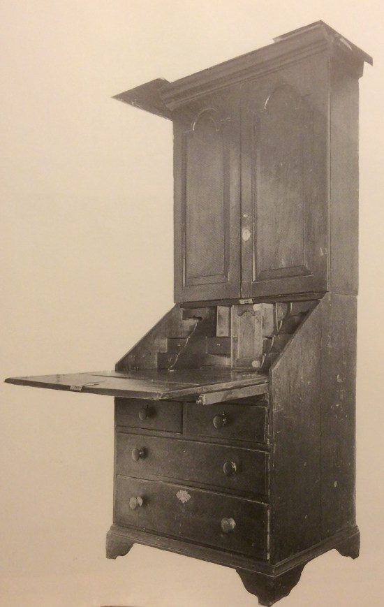 Queen Anne walnut secretary desk, 1747.