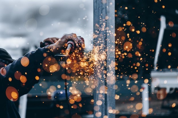 Metal being cut sparks