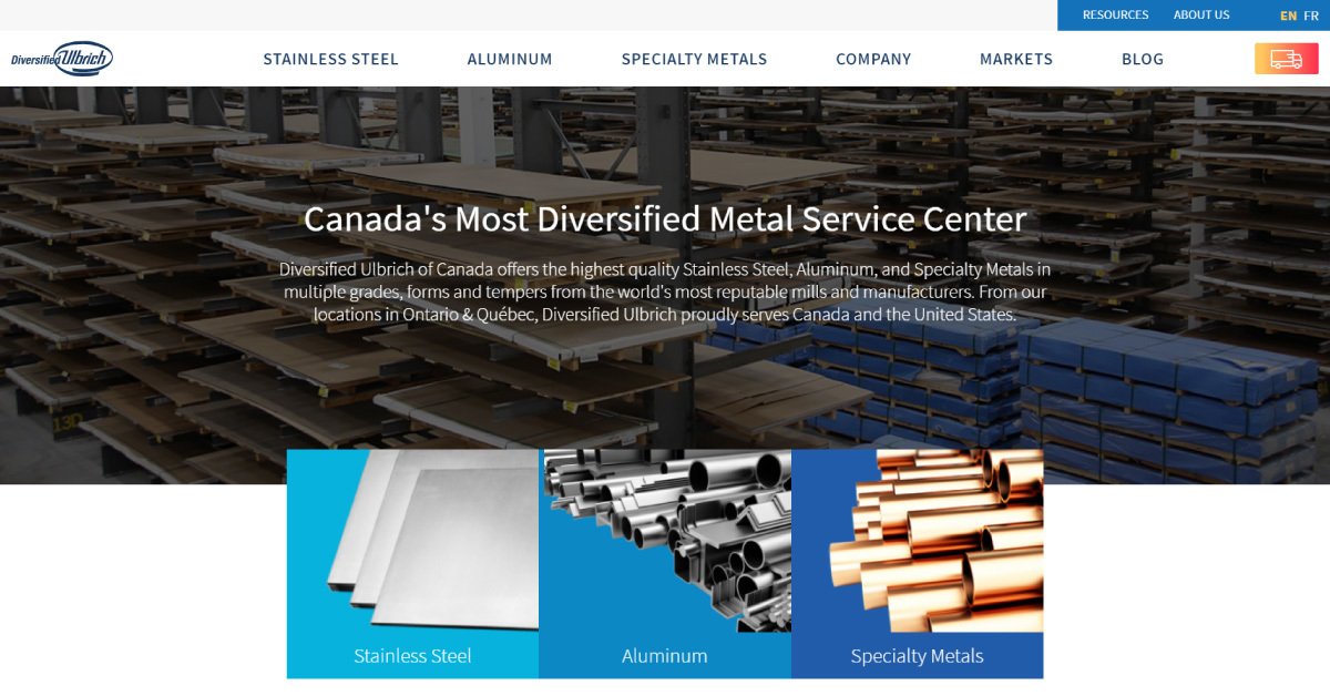 Diversified Ulbrich website homepage