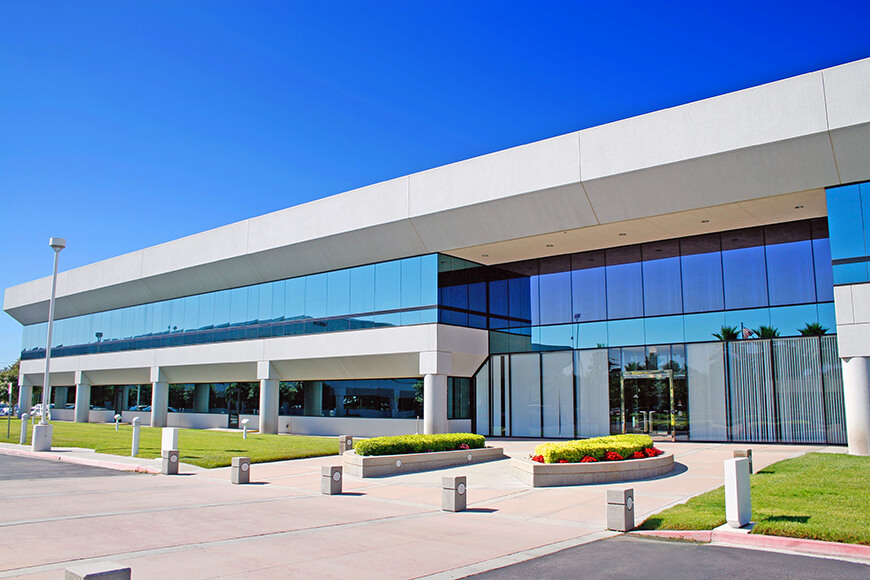 Corporate headquarters with security bollards