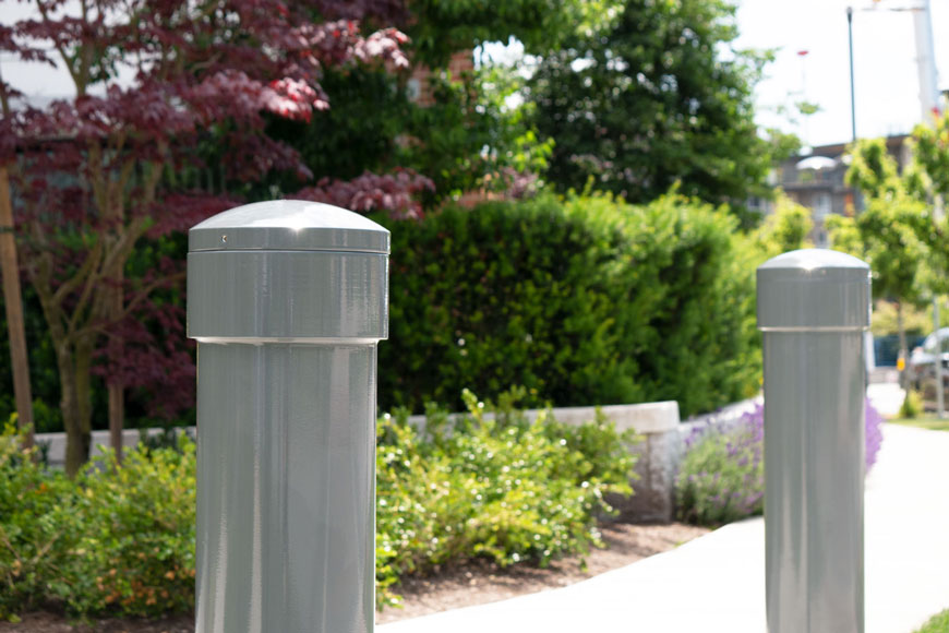 Steel bollards powder coated gray